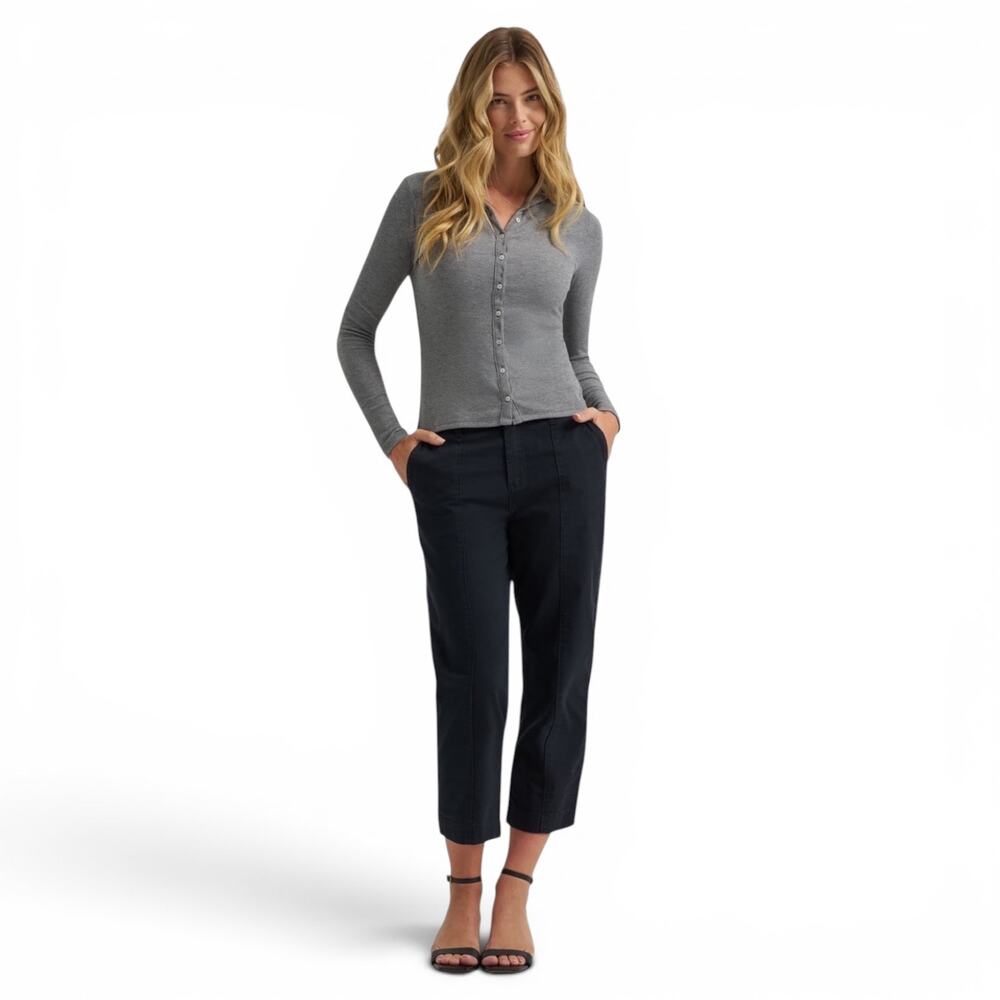 NEW Lee Sz 16 Women’s Black Pintuck Straight Leg Capri Pants Mid Rise 23” Inseam